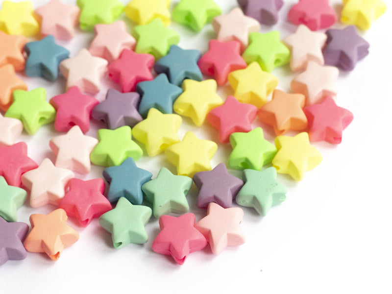 achat 50 perles en plastique - étoiles  - multicolore fluorescent - 11 mm