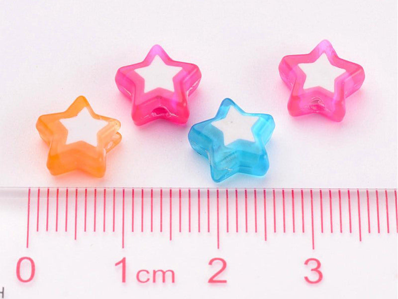 achat 50 perles en plastique étoiles - transparent et blanc - 9x10 mm