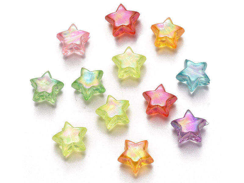 achat 50 perles en plastique étoiles - transparent irisé - 10,5x11 mm
