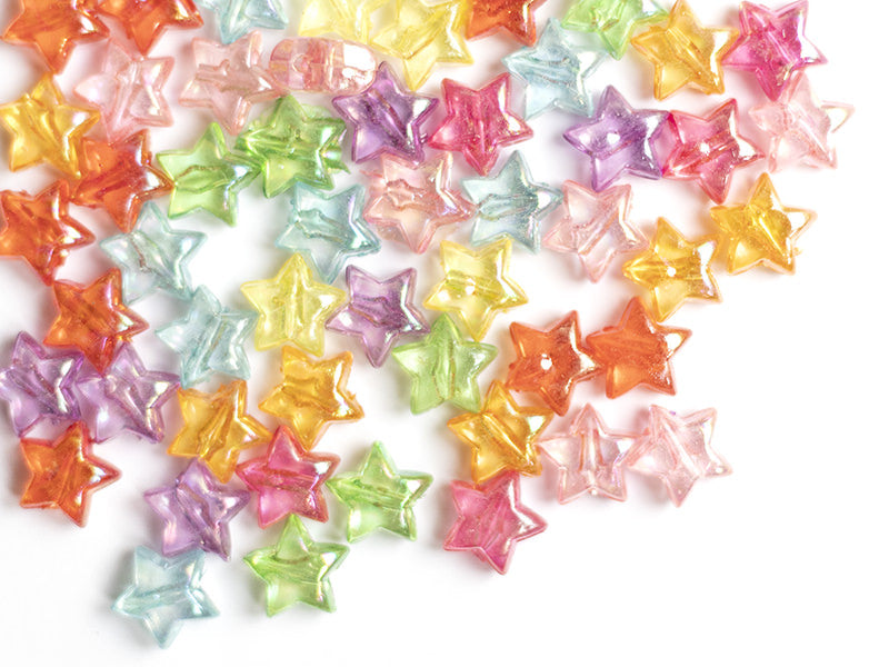 achat 50 perles en plastique étoiles - transparent irisé - 10,5x11 mm