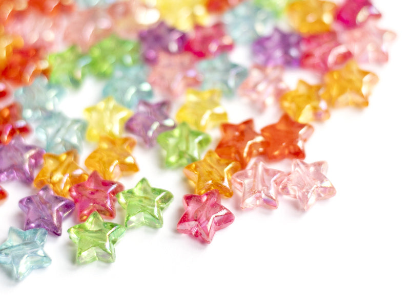 achat 50 perles en plastique étoiles - transparent irisé - 10,5x11 mm