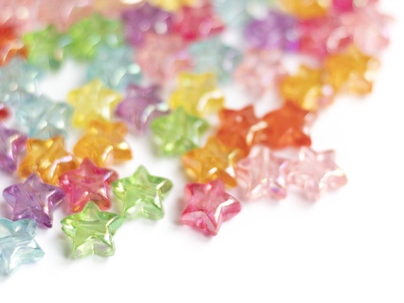 Achat 50 perles en plastique étoiles - transparent irisé - 10,5x11 mm