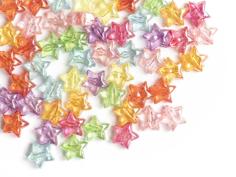achat 50 perles en plastique étoiles - transparent irisé - 10,5x11 mm