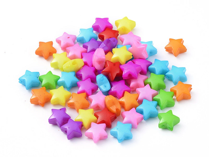 achat 50 perles en plastique - étoiles couleur vive - 12 mm