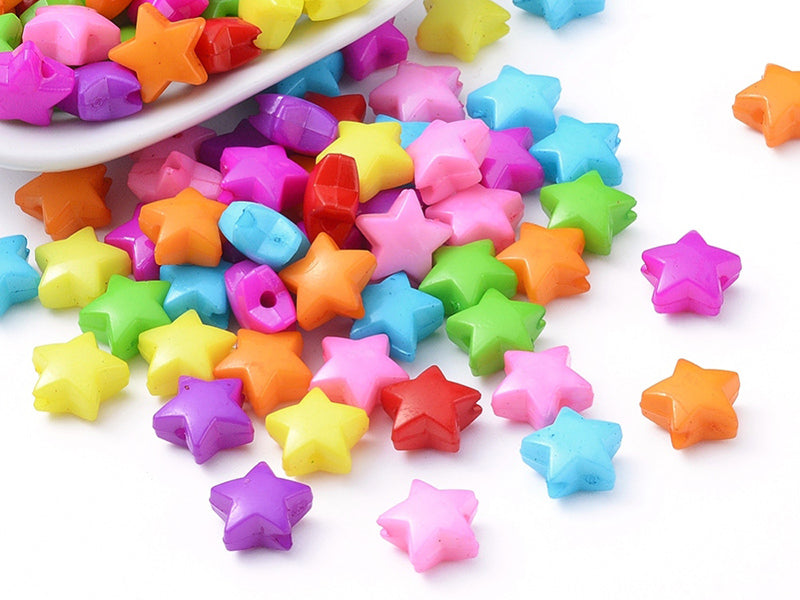 achat 50 perles en plastique - étoiles couleur vive - 12 mm