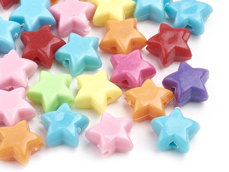 achat 50 perles en plastique - étoiles couleur vive - 12 mm