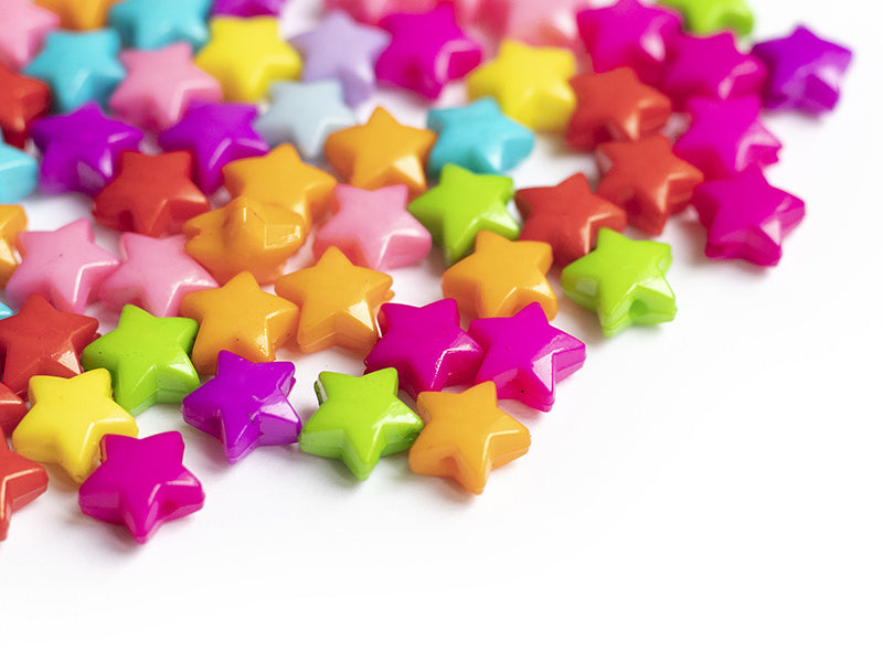 achat 50 perles en plastique - étoiles couleur vive - 12 mm