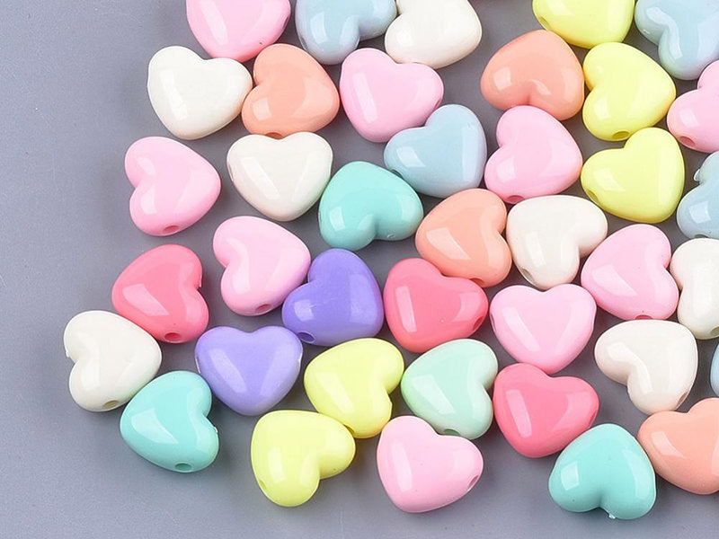 achat 50 mini perles cœur en plastique - pastel - 7 mm