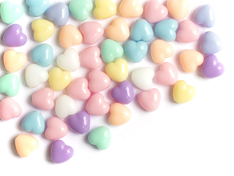 achat 50 mini perles cœur en plastique - pastel - 7 mm