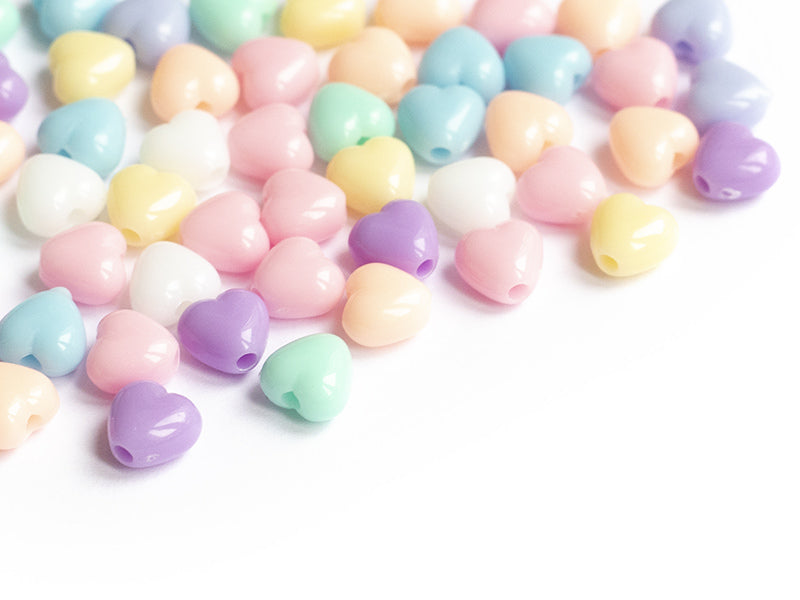 achat 50 mini perles cœur en plastique - pastel - 7 mm