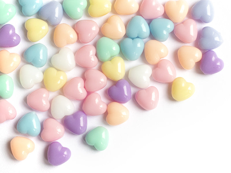 achat 50 mini perles cœur en plastique - pastel - 7 mm
