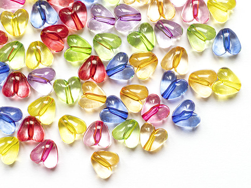 achat 50 perles en plastique coeur - inclusion multicolore - 10 mm