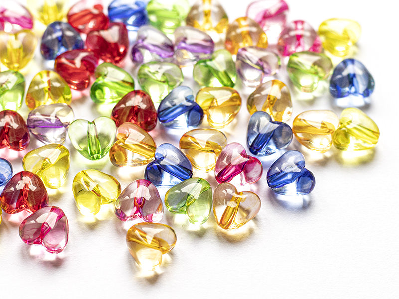 achat 50 perles en plastique coeur - inclusion multicolore - 10 mm
