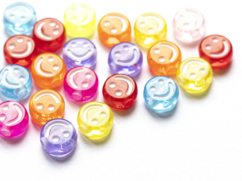 Achat 20 perles en plastique rondes symbole sourire -multicolore - 10 mm