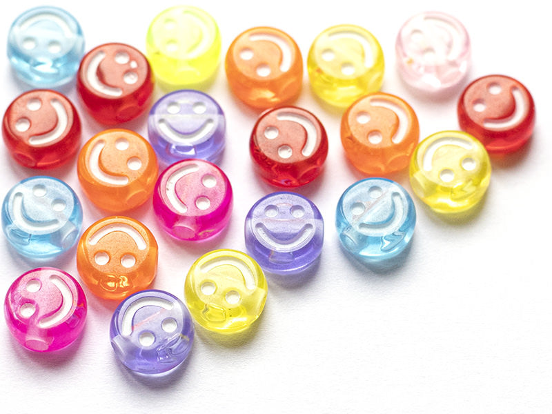Achat 20 perles en plastique rondes symbole sourire -multicolore - 10 mm