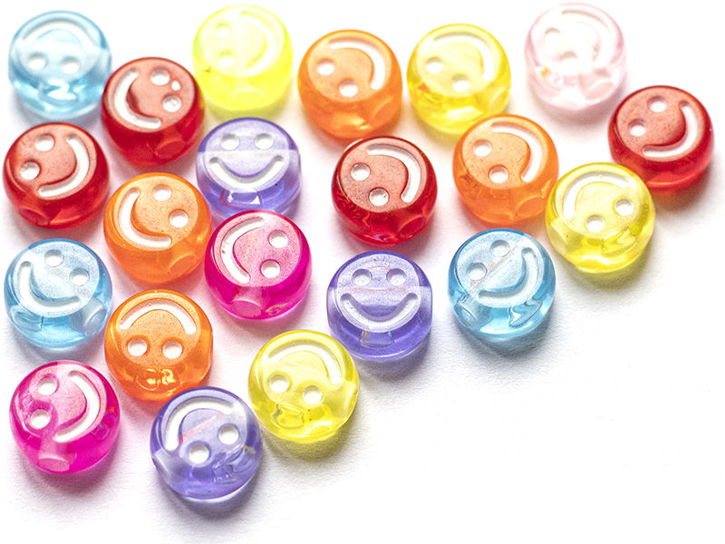 achat 20 perles en plastique rondes symbole sourire -multicolore - 10 mm