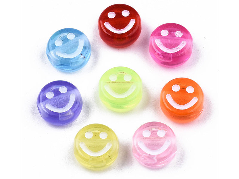achat 20 perles en plastique rondes symbole sourire -multicolore - 10 mm