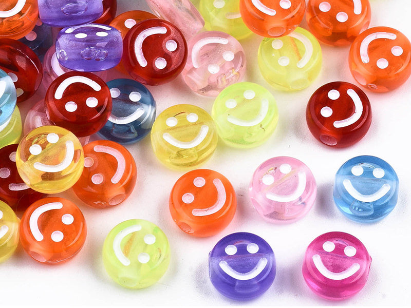 achat 20 perles en plastique rondes symbole sourire -multicolore - 10 mm