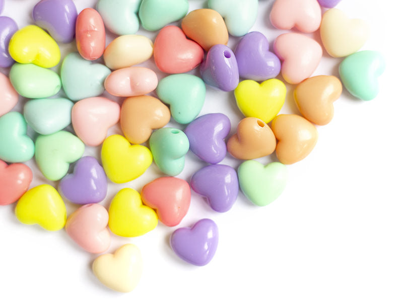 achat 50 grosses perles en plastique - cœurs couleur pastel - 15x17 mm