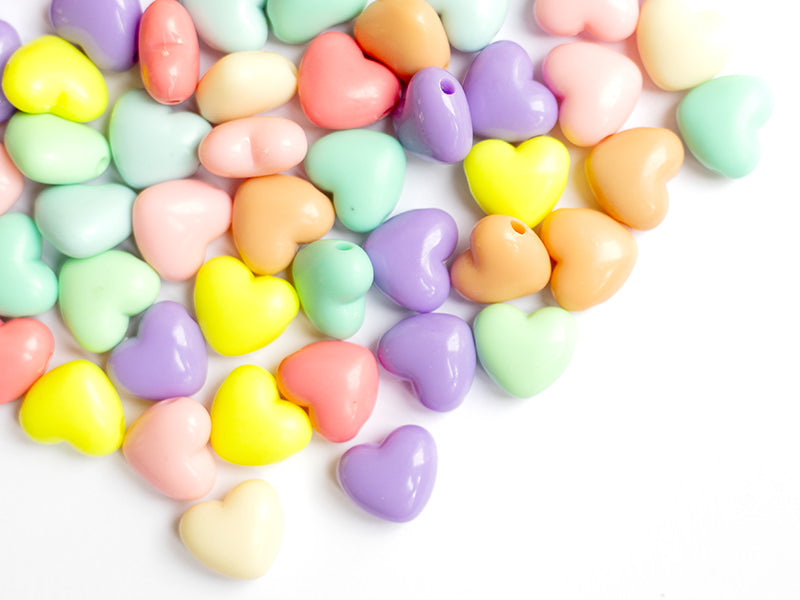 achat 50 grosses perles en plastique - cœurs couleur pastel - 15x17 mm
