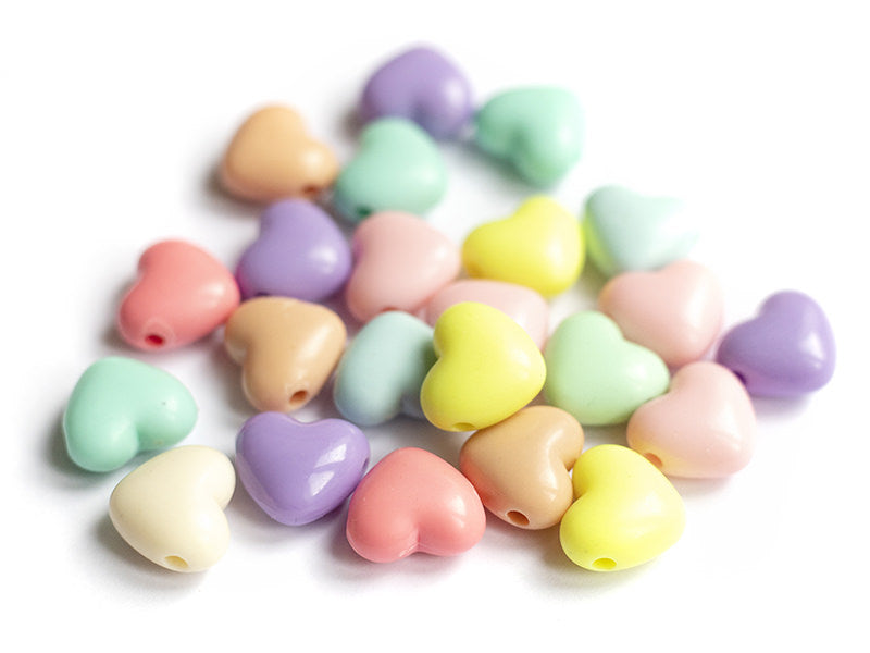 achat 50 grosses perles en plastique - cœurs couleur pastel - 15x17 mm