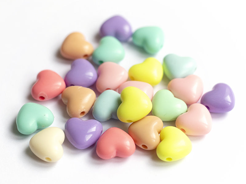 achat 50 grosses perles en plastique - cœurs couleur pastel - 15x17 mm