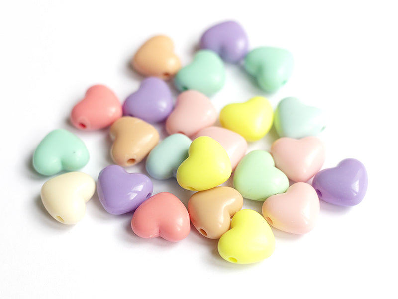 achat 50 grosses perles en plastique - cœurs couleur pastel - 15x17 mm