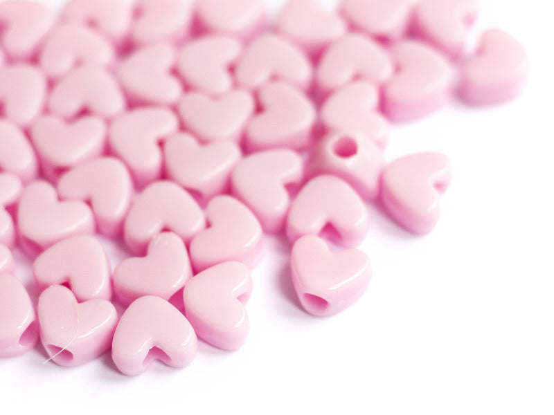 Achat 50 perles en plastique - cœur rose