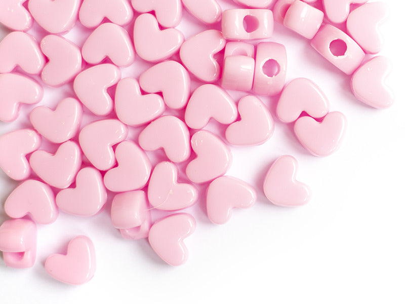 achat 50 perles en plastique - cœur rose