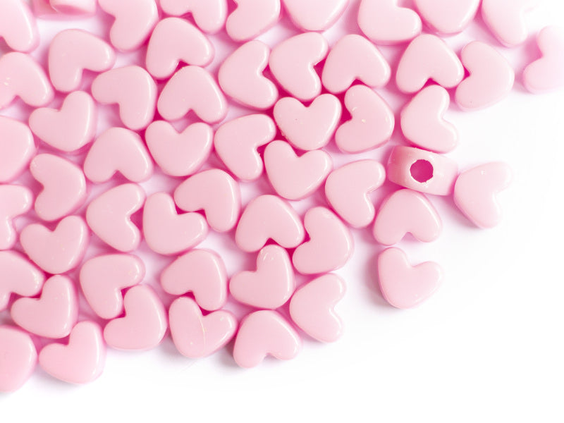 achat 50 perles en plastique - cœur rose