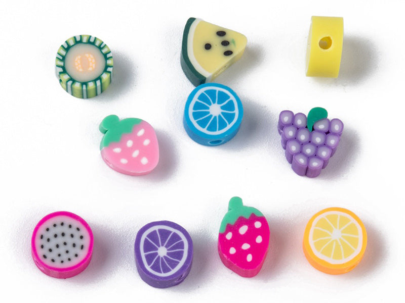 Achat 20 perles en pâte polymère - fruits variés