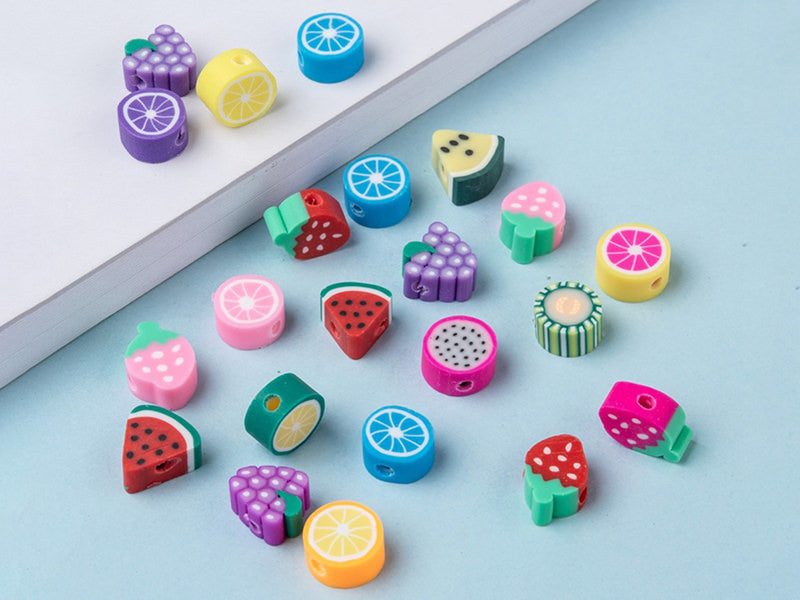 achat 20 perles en pâte polymère - fruits variés