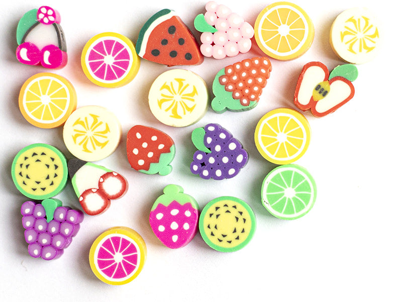 achat 20 perles en pâte polymère - fruits variés