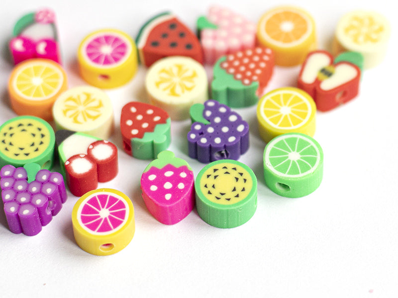 Achat 20 perles en pâte polymère - fruits variés