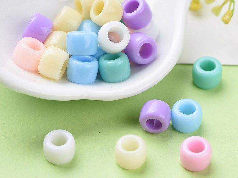 Achat 50 perles en plastique pony beads - pastel - 8x6 mm