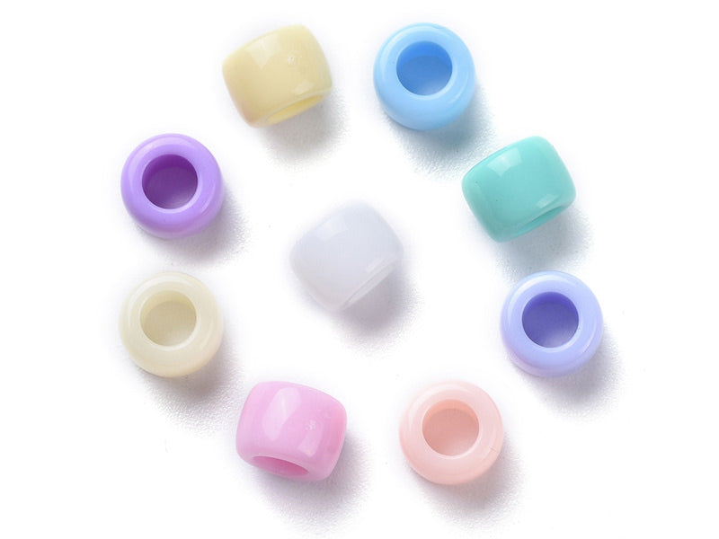 achat 50 perles en plastique pony beads - pastel - 8x6 mm