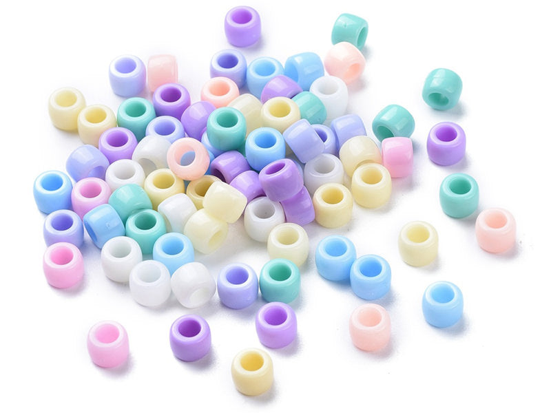 achat 50 perles en plastique pony beads - pastel - 8x6 mm