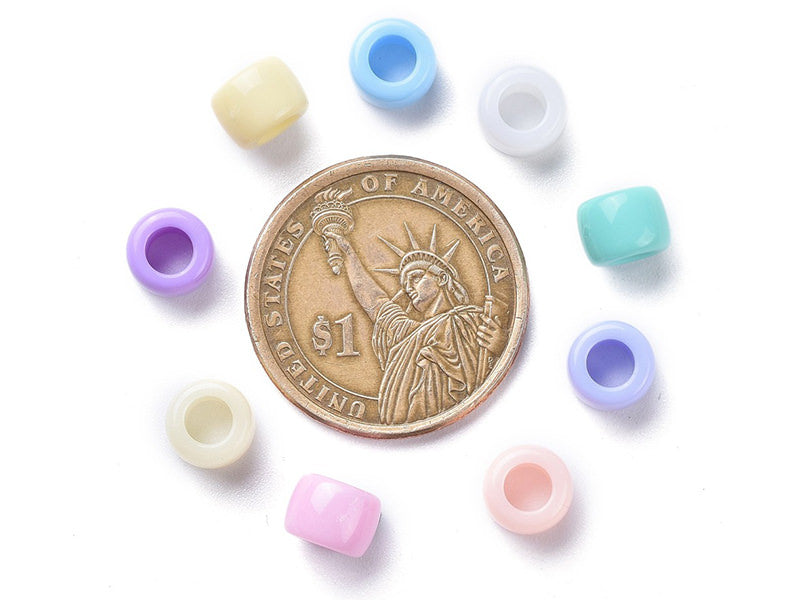 achat 50 perles en plastique pony beads - pastel - 8x6 mm