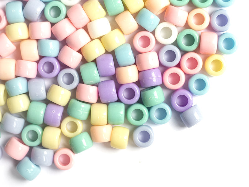 achat 50 perles en plastique pony beads - pastel - 8x6 mm