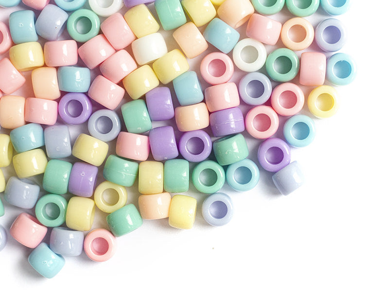 achat 50 perles en plastique pony beads - pastel - 8x6 mm