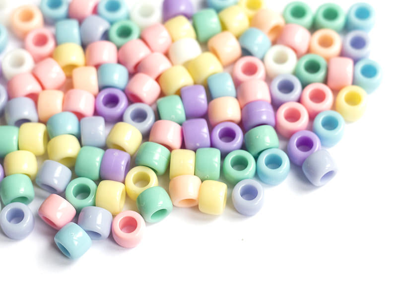 achat 50 perles en plastique pony beads - pastel - 8x6 mm