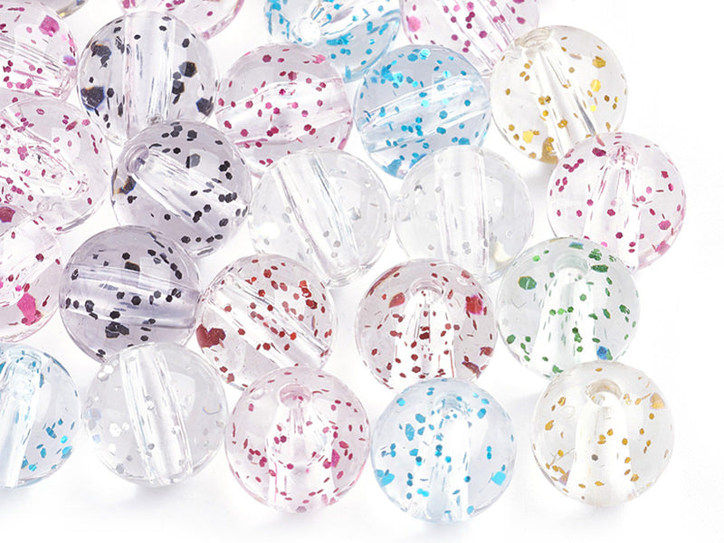 Achat 50 perles en plastique - ronde à paillettes - couleurs variés - 7 mm