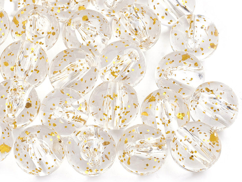 Achat 50 perles en plastique - ronde à paillettes - doré - 7 mm