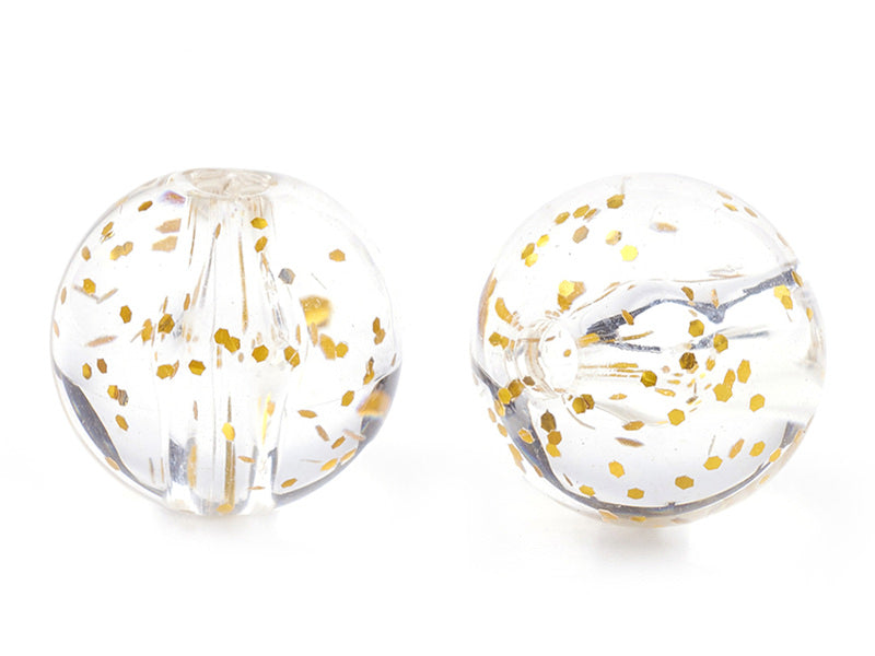 achat 50 perles en plastique - ronde à paillettes - doré - 7 mm
