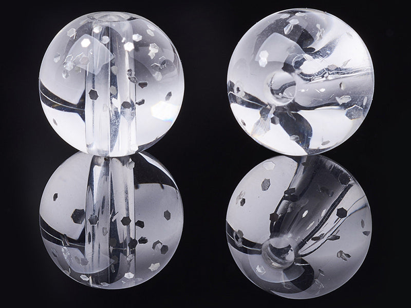achat 50 perles en plastique - ronde à paillettes - blanc - 7 mm