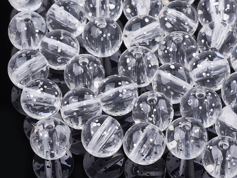 achat 50 perles en plastique - ronde à paillettes - blanc - 7 mm