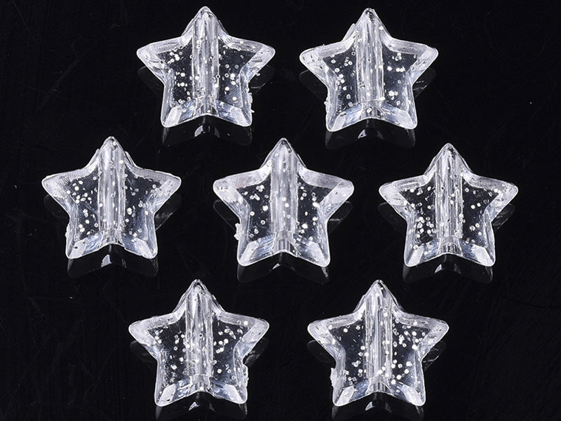 achat 50 perles en plastique - étoiles transparentes à paillettes - 10 mm