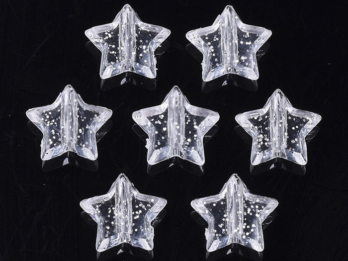 Achat 50 perles en plastique - étoiles transparentes à paillettes - 10 mm