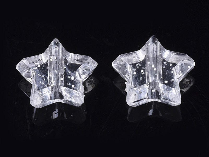 achat 50 perles en plastique - étoiles transparentes à paillettes - 10 mm