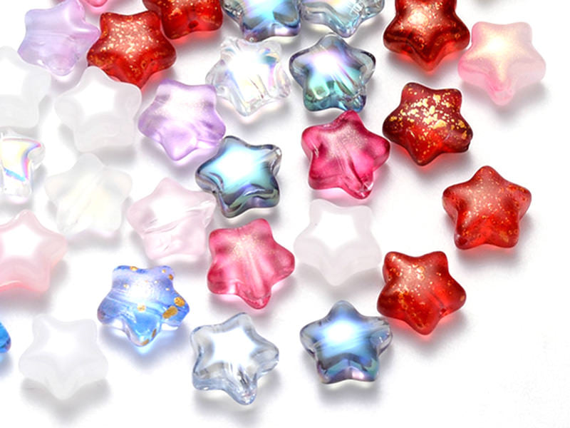 Achat 20 perles en verre - petite étoile -  couleur variée - 6 mm